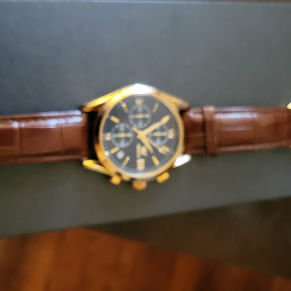 OLEVS Mens Chronograph Waterproof Luminous Hand Quartz Watches Gold Black Face